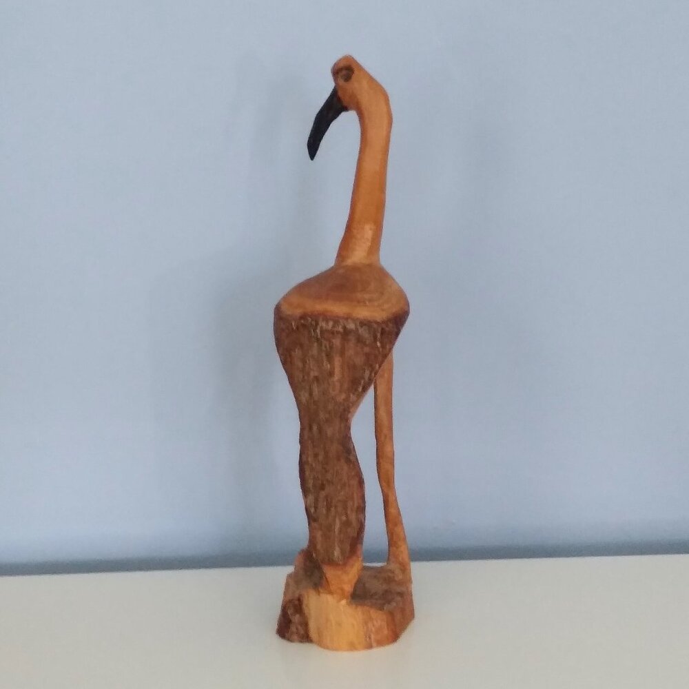 Pier 1 Natural hand carved wood heron sculpture-coastal,tiki,rustic, 14" tall - Picture 4 of 9